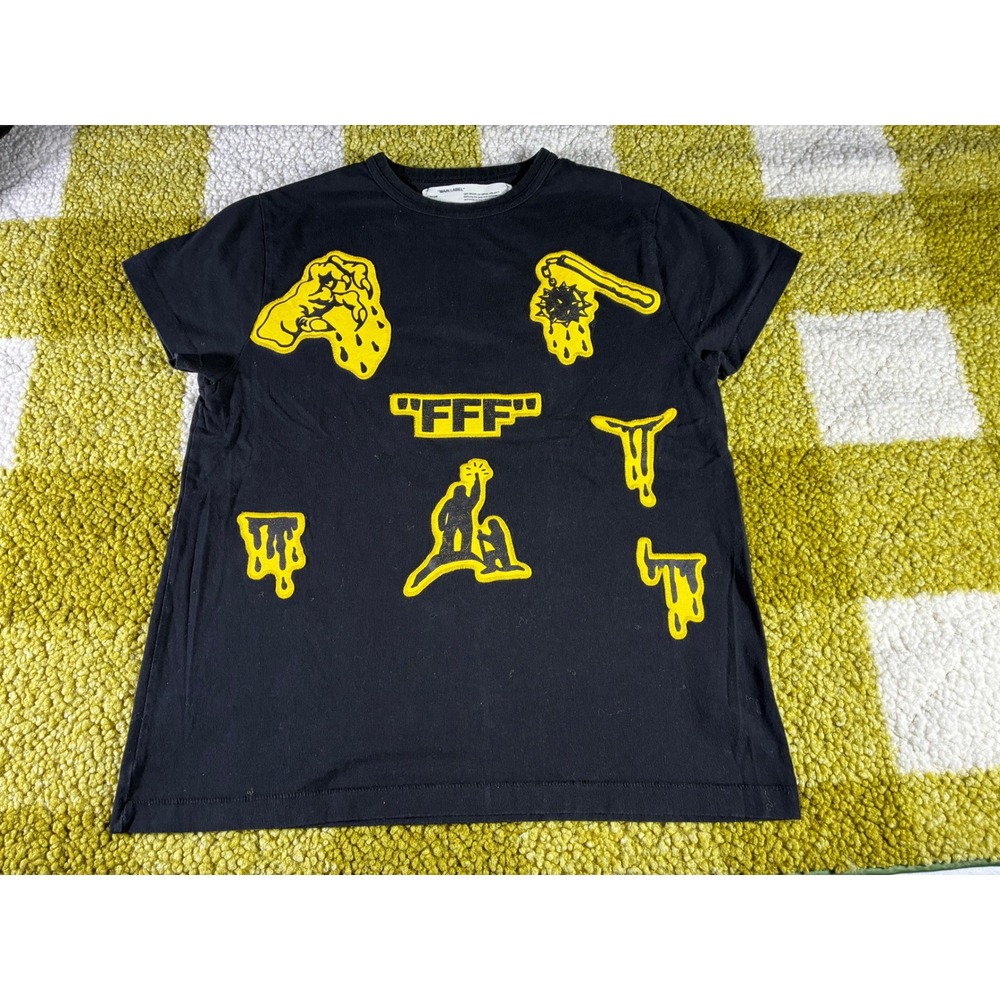 Off-White Virgil Abloh FFF Slime Embroidered Patch T-Shirt‎ Black Yellow XXS